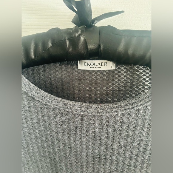 Ekouaer Womens Waffle Knit Long Sleeve Top, Gray, Sz Small - Picture 2 of 3